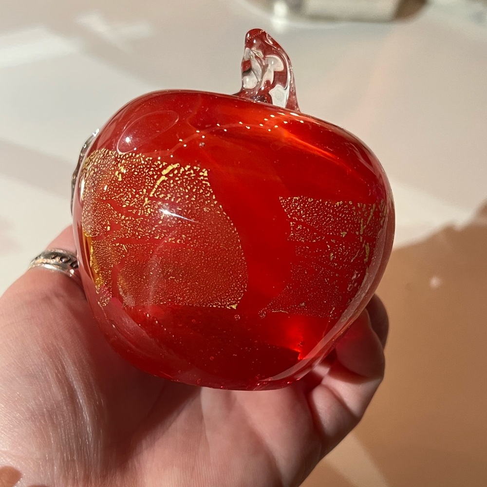 Red glass apple paperweight